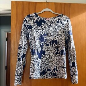 Navy and White Zebra Print Women's Top
